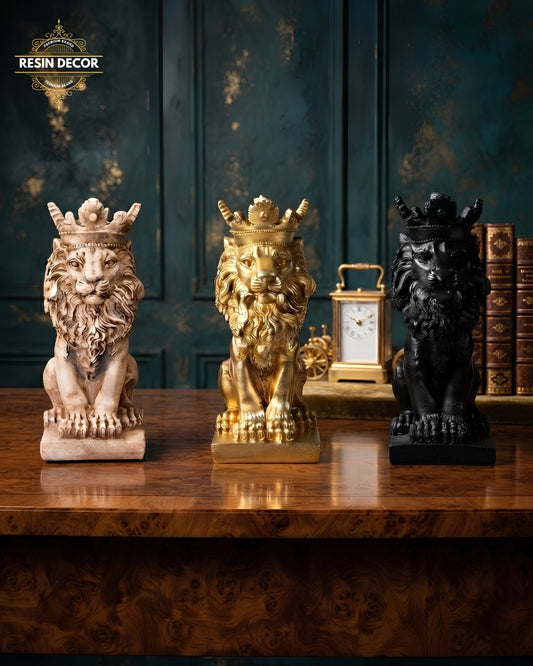 Royal Crowned Lion King Resin Statue - Home & Office Decor