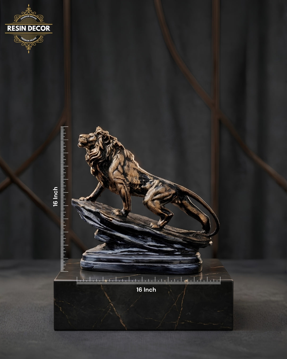 Bronze Mountain Lion on Rock Resin Statue