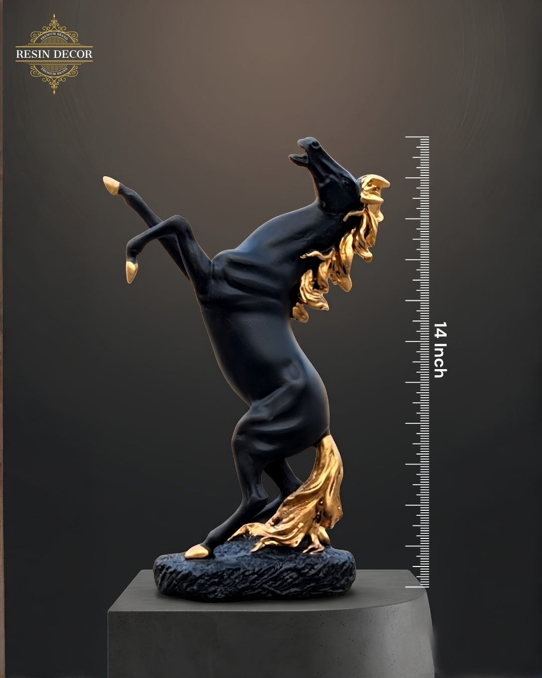 Rearing Horse Sculpture Statue - Black & Gold