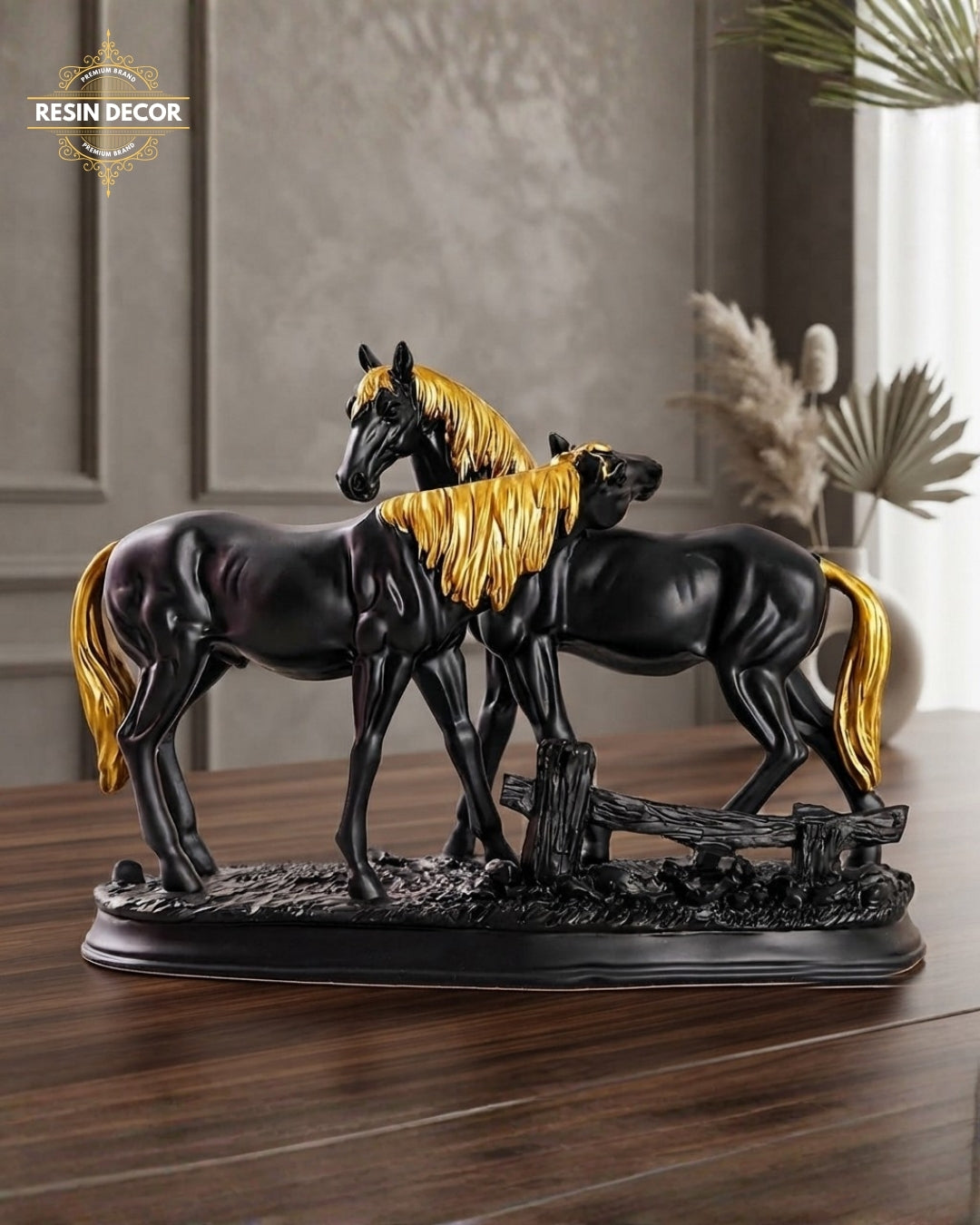 Twin Horse Resin Sculpture - Premium Luxury Decor