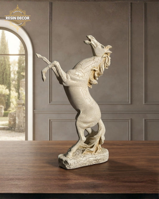 Crackle Rearing Horse Sculpture - Vintage Luxury Decor