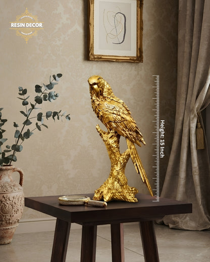 Golden Parrot Resin Statue - Tropical Luxury Decor