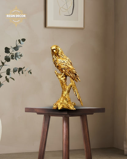 Golden Parrot Resin Statue - Tropical Luxury Decor