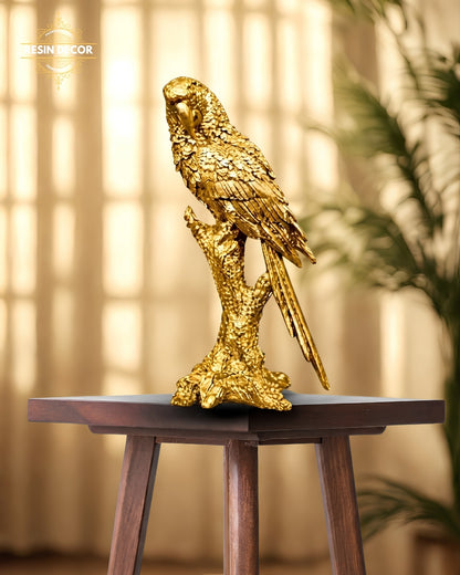 Golden Parrot Resin Statue - Tropical Luxury Decor