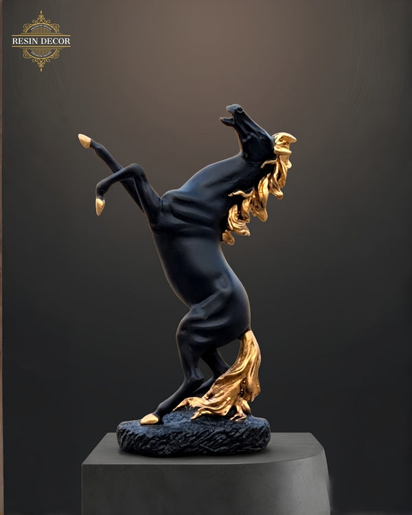 Rearing Horse Sculpture Statue - Black & Gold
