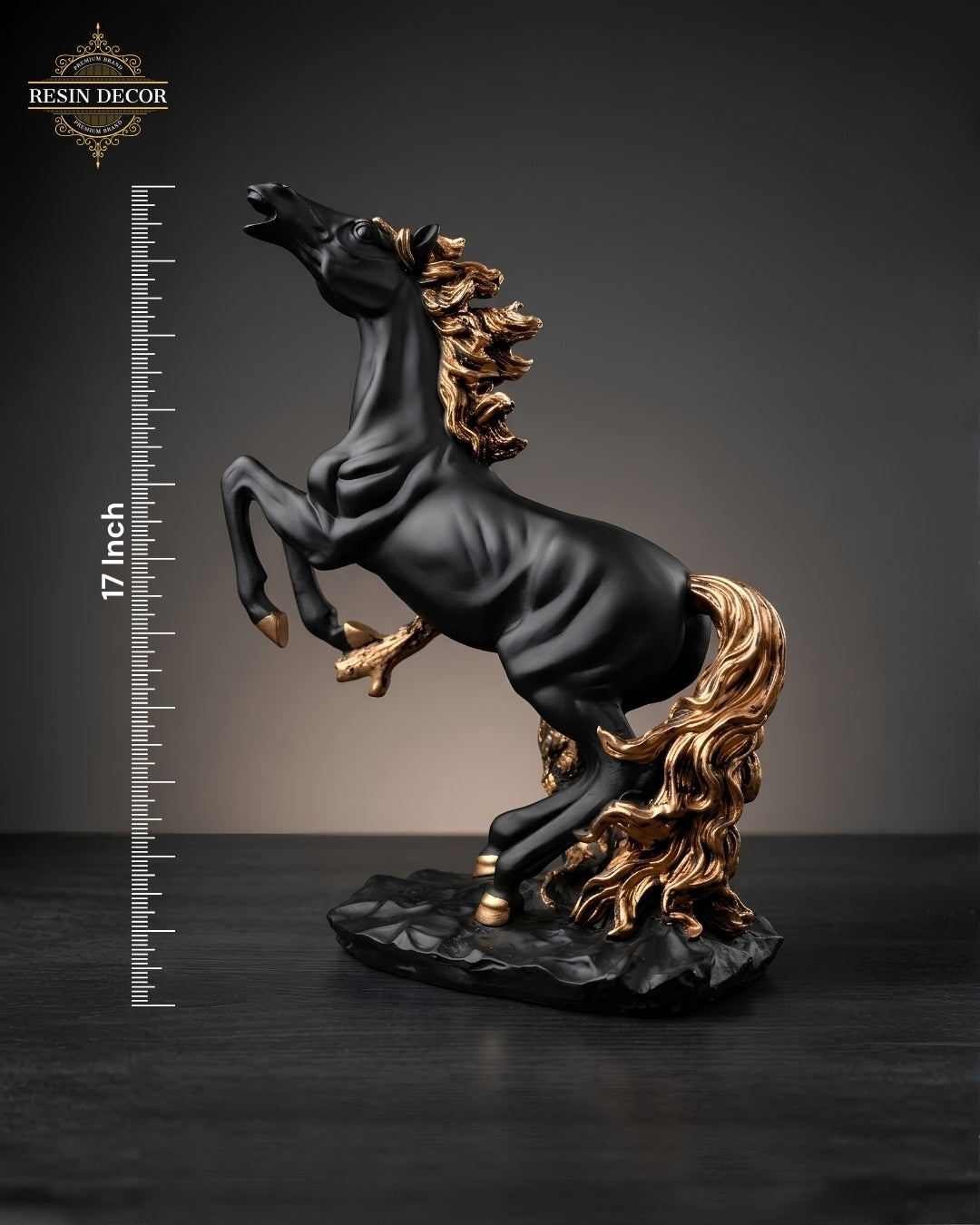 Grand Rearing Horse Resin Statue - Black & Gold Luxury Decor