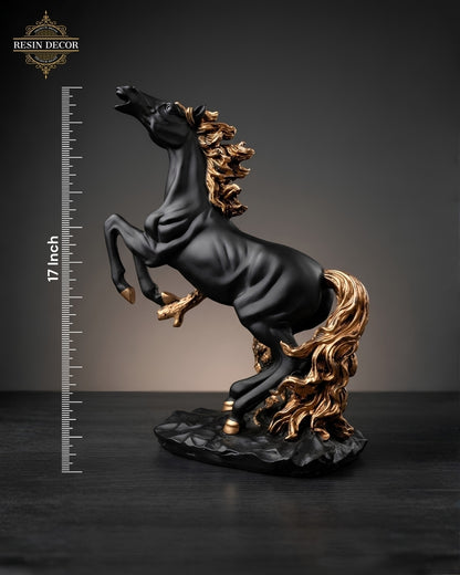 Grand Rearing Horse Resin Statue - Black & Gold Luxury Decor