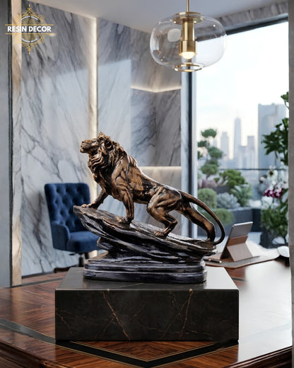 Bronze Mountain Lion on Rock Resin Statue