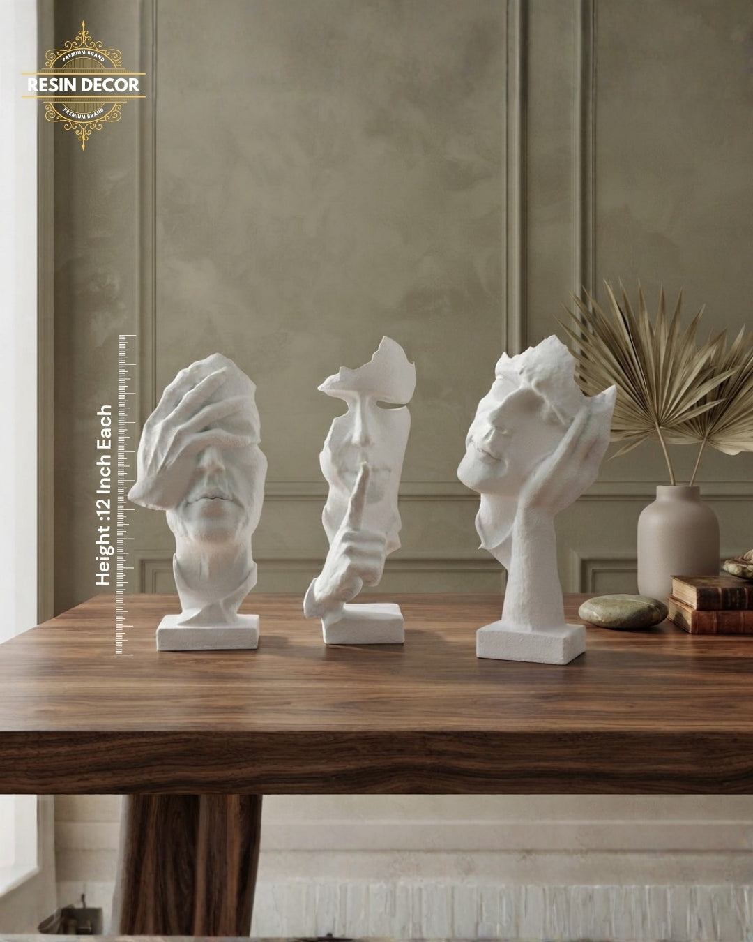 Abstract Thinker &amp; Silence Face Resin Sculpture Set - Modern Thinker Decor