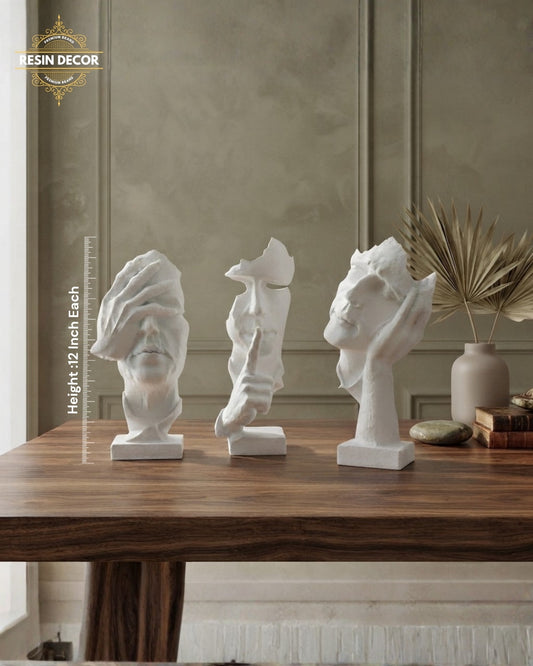Abstract Thinker &amp; Silence Face Resin Sculpture Set - Modern Thinker Decor