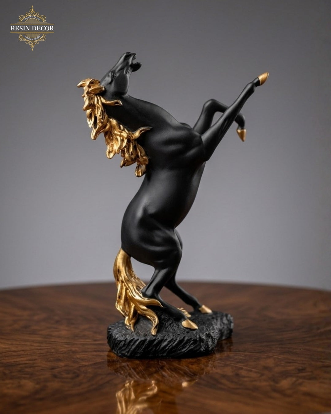 Rearing Horse Sculpture Statue - Black & Gold