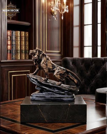Bronze Mountain Lion on Rock Resin Statue