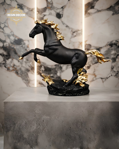Rearing Horse Resin Statue - Black &amp; Gold Luxury Decor