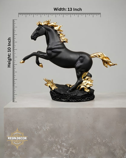 Rearing Horse Resin Statue - Black &amp; Gold Luxury Decor