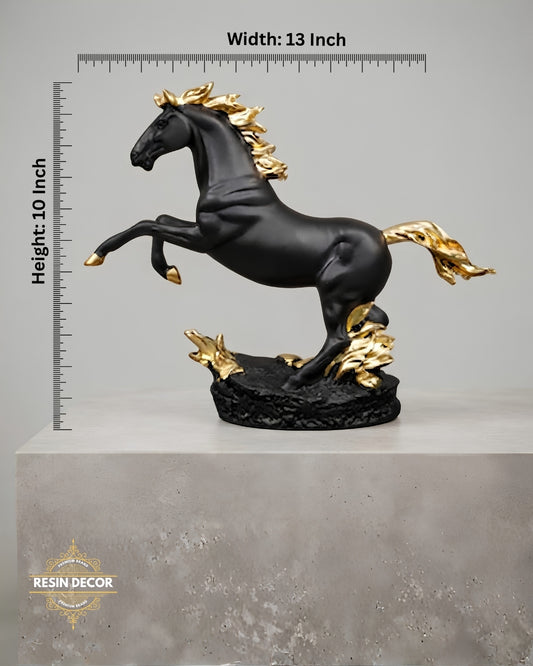 Rearing Horse Resin Statue - Black &amp; Gold Luxury Decor