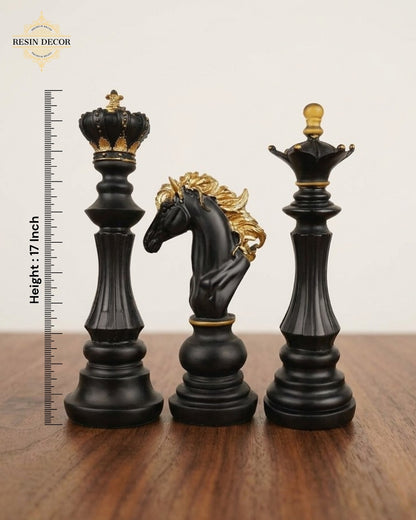 Chess Piece Statue Set - Black & Gold (Set of 3)