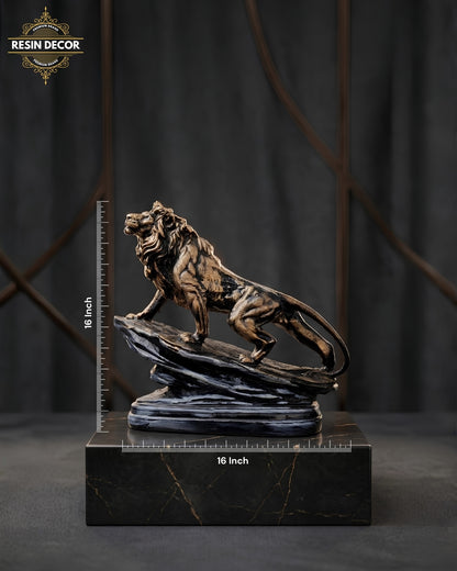 Bronze Mountain Lion on Rock Resin Statue