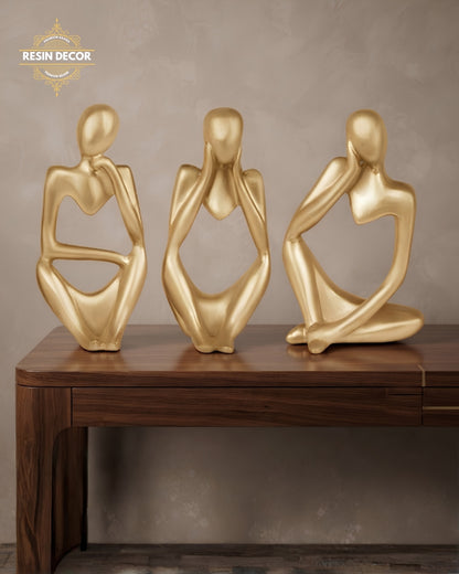 Abstract Thinker Statue Set - Modern Bookshelf &amp; Desk Decor (Set of 3)