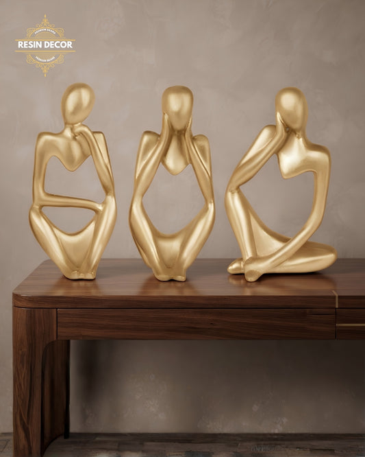 Abstract Thinker Statue Set - Modern Bookshelf &amp; Desk Decor (Set of 3)