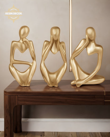 Abstract Thinker Statue Set - Modern Bookshelf &amp; Desk Decor (Set of 3)