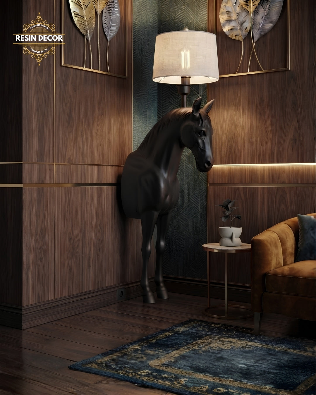 Modern Horse Floor Lamp &amp; Statue - Luxury Corner Decor (37 Inch)