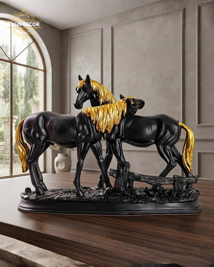 Twin Horse Resin Sculpture - Premium Luxury Decor