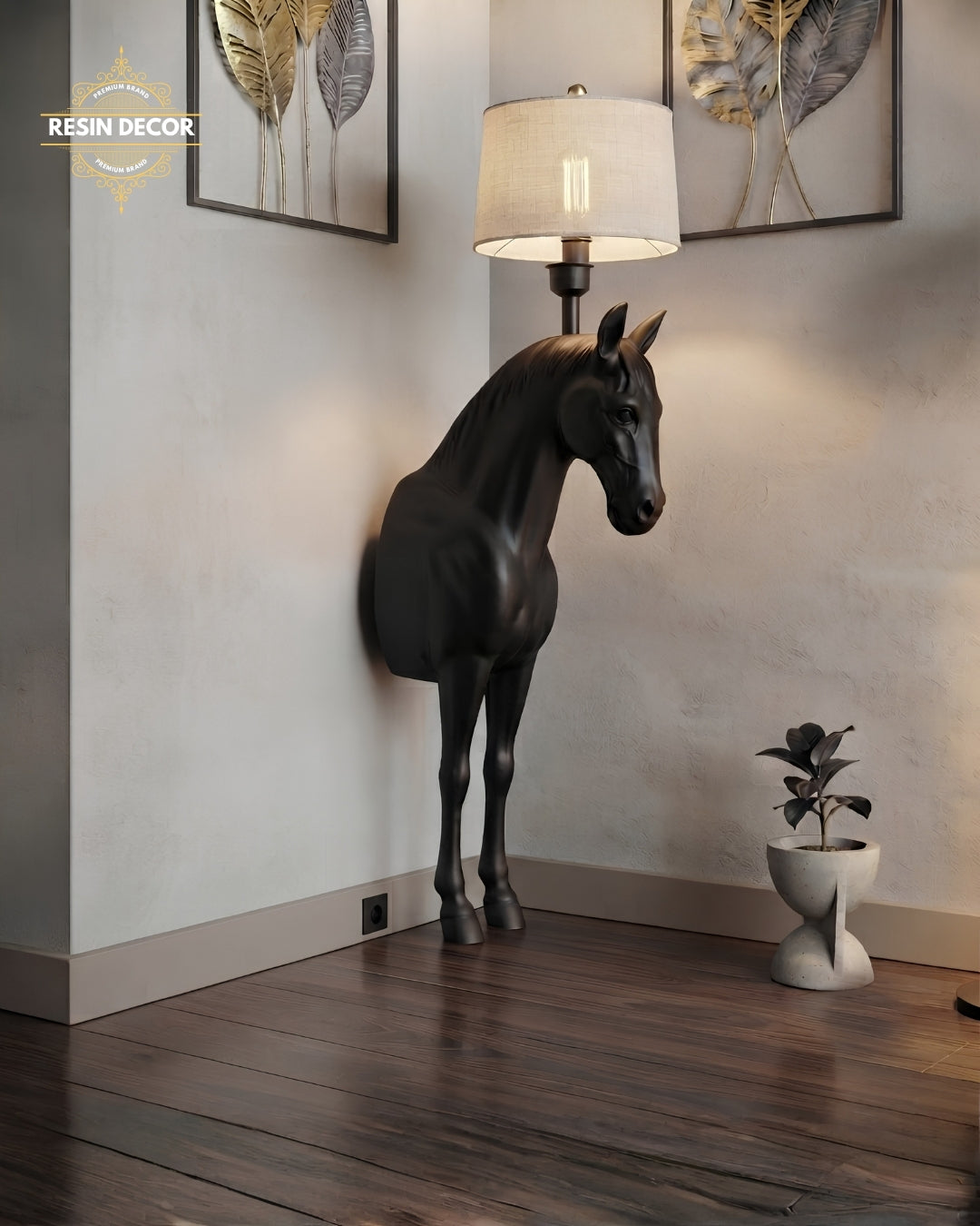 Modern Horse Floor Lamp &amp; Statue - Luxury Corner Decor (37 Inch)