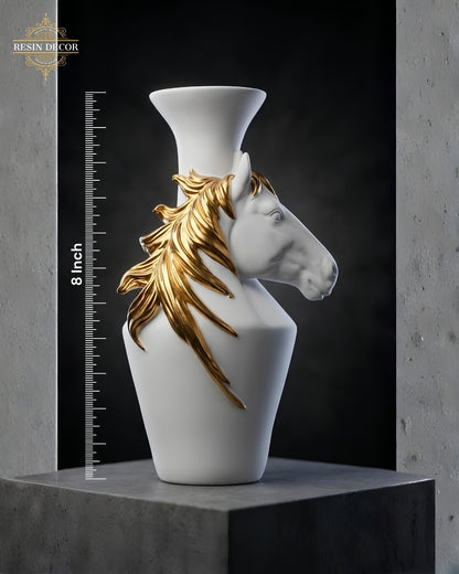 Modern Horse Art Decorative Flower Vase - White & Gold